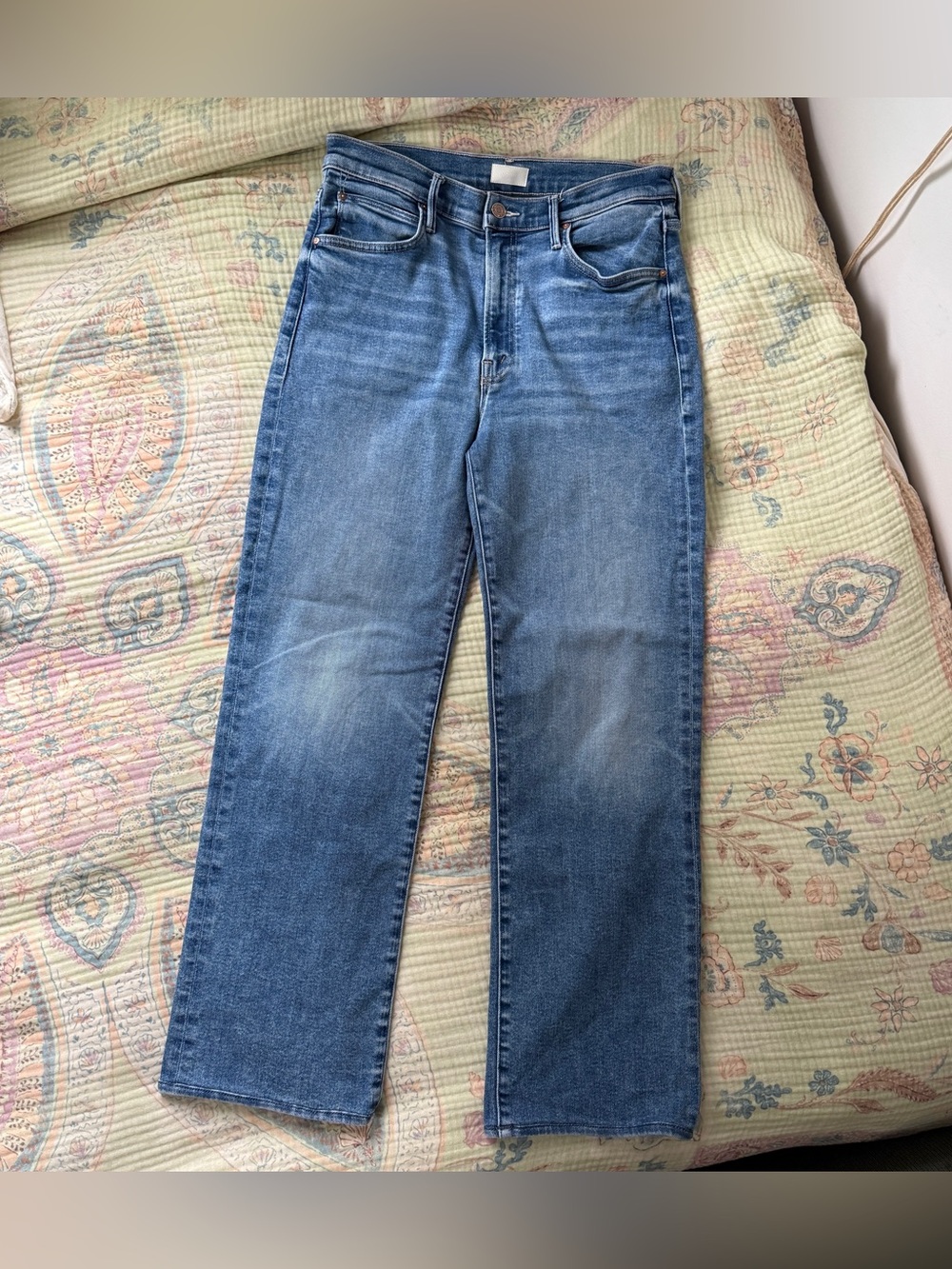 MOTHER The Kick It Bitchin High-Rise Straight Leg Jeans 31 Cotton Stretch Denim